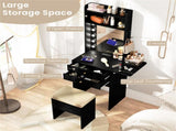 3-Color LED Lighted Vanity Desk with Charging Station - Foldable Makeup Table & Cushioned Stool Set 83295771