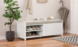 TREXM Distressed Shutter Storage Bench with Acacia Veneer for Retro Charm for Living Room, Entryway N715P196968K