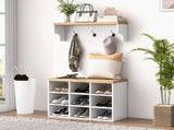 White 2-in-1 Hall Tree with Shoe Bench, 5-Hook Coat Rack & Storage for 9 Pairs of Shoes for Entryway 46321327