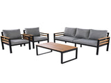 GO 4-Piece Outdoor Furniture Sofa Set for 5 People Acacia Wood Armrests, Patio Conversation Set 85693369