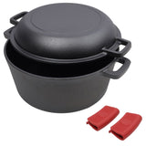 2 in 1 Pre-Seasoned Cast Iron Dutch Oven With Dual Handles, Outdoor Camping Deep Pot for Camping 04435984