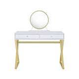 Coleen White & Gold Finish Vanity Desk W/Mirror & Jewelry Tray B2726P315740