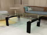 Glass Coffee Table, 38.6" Modern Rectangle Side Center Tables with Clear Tempered Glass Top for 60876498