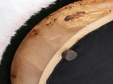 Tilly 16.5" Round Fur Upholstered & Burl Pouf Ottoman, Cottontail White Faux Fur B2719P277868