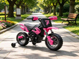 12V Kids Motorcycle 2 x 35W Electric Dirt Bike with Training Wheels Rear Suspension Horn Pink 70924596