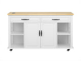 47 inch Kitchen Island with Extendable Dining Table, Rubber Wood Veneer Kitchen Table with Internal 56128666