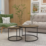 ZNTS Nesting Coffee Table Set of 2, 27.6inch Round Coffee Table Industrial Wood Finish with Sturdy Metal 47776106