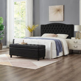 Upholstered tufted button storage bench ,Faux leather entry bench with spindle wooden legs, Bed W2186P151305