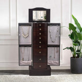 ZNTS Jewelry Cabinet Box Storage Chest Necklace Wood Walnut Stand Organizer 28727290