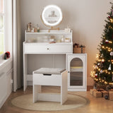 White Vanity Desk with 360&deg Rotated Mirror and Adjustable Lights, Girls Makeup Vanity Table with W1706P236678