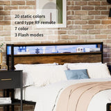 Queen Size Bed Frame, Storage Headboard with LED light, Charging Station, Solid and Stable, Noise W1903P151337