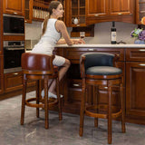 Seat height 29.5'' Cow top Leather Wooden Bar Stools, 360 Degree Swivel Bar Height Chair with Backs W2195135486