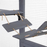 Wooden Cat Enclosure with 6 Jumping Platforms, 2 Cat Condos, Cat Bridge and Scratching Board, Gray W2181P198549