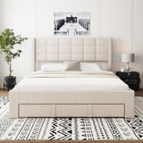 ZNTS Queen Size Upholstered Platform Bed with A Big Drawer, Beige 73394910