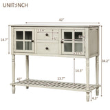 TREXM Sideboard Console Table with Bottom Shelf, Farmhouse Wood/Glass Buffet Storage Cabinet Living WF193444AAE