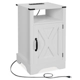 ZNTS Modern Tall Dorm Wooden White Nightstands Bedside Tables With Charging Station Doors Bedroom Living W1828P154456