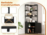 Freestanding Corner Display Shelf, Black Engineered Wood & Metal Bookcase with Concealed Cabinet, 99237726