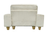 Beige Deep Seat Corduroy Armchair with Brushed Stainless Steel Cup Holder and Decorative Pillow, 12093506