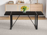 A 55-Inch minimalist retro rectangular dining table with a black textured top with Inset Rectangular W1151P378671