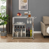 ZNTS Contemporary Chrome Bar Serving Cart Silver Modern Glass Metal Frame Wine Storage 43465421