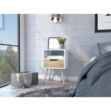 Otom Nightstand , Superior Top, One Open Shelf, One Drawer, Four Legs -White / Light Oak B20092046