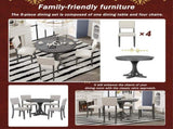 5-Piece Retro Round Dining Table Set with Curved Trestle Style Table Legs and 4 Upholstered Chairs 68208940