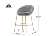 Celano Indoor Metal Upholstered Barstool, Gold-Plated Frame and Mixed Gray Upholstery, Set of 2 N775P268055G