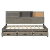 Twin Size Wooden Daybed with 3 Storage Drawers, Upper Soft Board, shelf, and a set of Sockets and N708P263524E