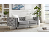 Gray, Two-seater Sofa, Velvet Crystal Buckle Upholstery Sofa, Crystal Feet, Removable Cushion, Two 91398134