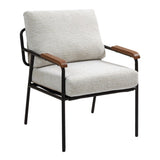 Modern Accent Chair with Natural Wood Armrests Black Metal Frame, Light Beige Upholstered Seat W2215P248476