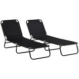 Black Set of 2 Folding Pool Chairs Chaise Lounge with 5-Level Reclining Back, Steel Frame for 05855396