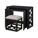 Desks and Stool Set 3pc Black Finish Rolling Desk with Casters, 2 Charging ports Home Office B011P287465