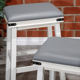 24" Counter Stool, Antique White Finish, Black Leather Seat B04660622
