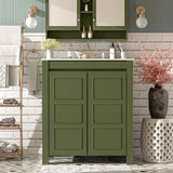 30'' Farmhouse Bathroom Vanity with Ceramic Sink, Soft-Close Door, Adjustable Shelf, Olive Green N729P290712F