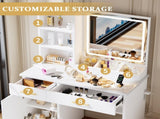 Makeup Vanity Desk with Mirror and Lights, White Vanity Table with Power Outlet and 3 Lighting 36486107