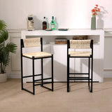 Creamy White Paper Rope Woven Bar Stools Set of 2 Hand Weave Counter Stool with footrest for Kitchen W1757138689