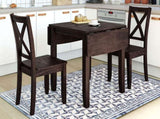 3-Piece Wood Drop Leaf Breakfast Nook Dining Table Set with 2 X-back Chairs for Small Places, 09982009