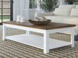 48 inch Hampton Coffee Table, No Assembly Required, Jasmine Whitewash and Barnwood Finish B108131544