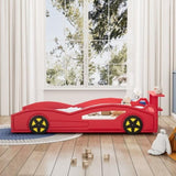 ZNTS Wooden Race Car Bed,Car-Shaped Platform Twin Bed with Wheels For Teens,Red & Yellow WF310553AAJ