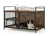 Furniture Style Dog Crate 360&deg Rotatable Adjustable Height Bowls, Heavy-Duty Metal Dog Kennel 84216259
