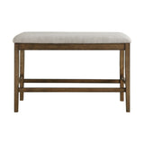 ZNTS Wooden Frame Counter Height Bench Light Oak Finish Mindy Veneer Gray Textured Fabric Upholstery B01146345