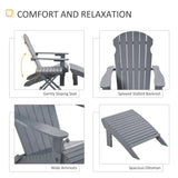 3-Piece Folding Adirondack Chair with Ottoman and Side Table, Outdoor Wooden Fire Pit Chairs w/ W2225142506