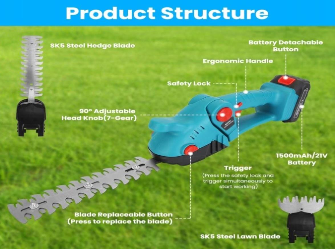 Mini Hedgers 3 In 1 Multifunctional Mini Hedge Trimmer & Grass Shear Electric Cordl ...