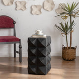23.62"Height Three-dimensional Embossed Pattern Design Retro Side Table Retro Furniture Black W757P183205