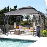 ZNTS 13x10 Outdoor Patio Gazebo Canopy Tent With Ventilated Double Roof And Mosquito net,Gray Top 10293240