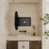 31.5 Inch Surface Mount Round Metal Framed Medicine Cabinet with Mirror and Adjustable Shelves Black W1435P194674
