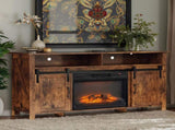 58" Weathered Barn Door Fireplace TV Stand for 23" Insert, Sliding Track Design 67771035