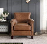 ZNTS Traditional Brown Leather Accent Chair 1pc Solid Wood Frame Top-Grain Leather Nailhead Trim Classic B011P178524