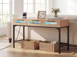 35.5" Narrow Console Table with LED Lights & Power Station, 3-Drawer Entryway Sofa Table with 08284506