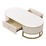 Modern Oval Coffee Table with Drawers,Curved Profile Design, Gold Metal Decor, Center Table for N735P192897K